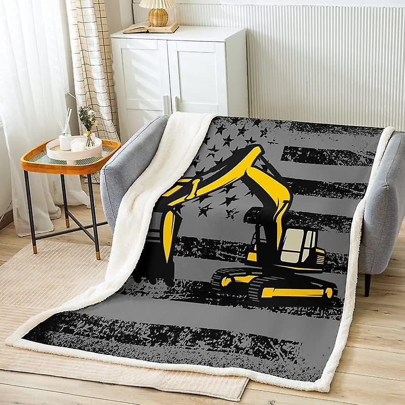 العلم الأمريكي حفارة شيربا بطانية صفراء مركبات البناء أفخم بطانية معدات شاحنات الصوف رمي بطانية لموقع بناء أريكة السرير