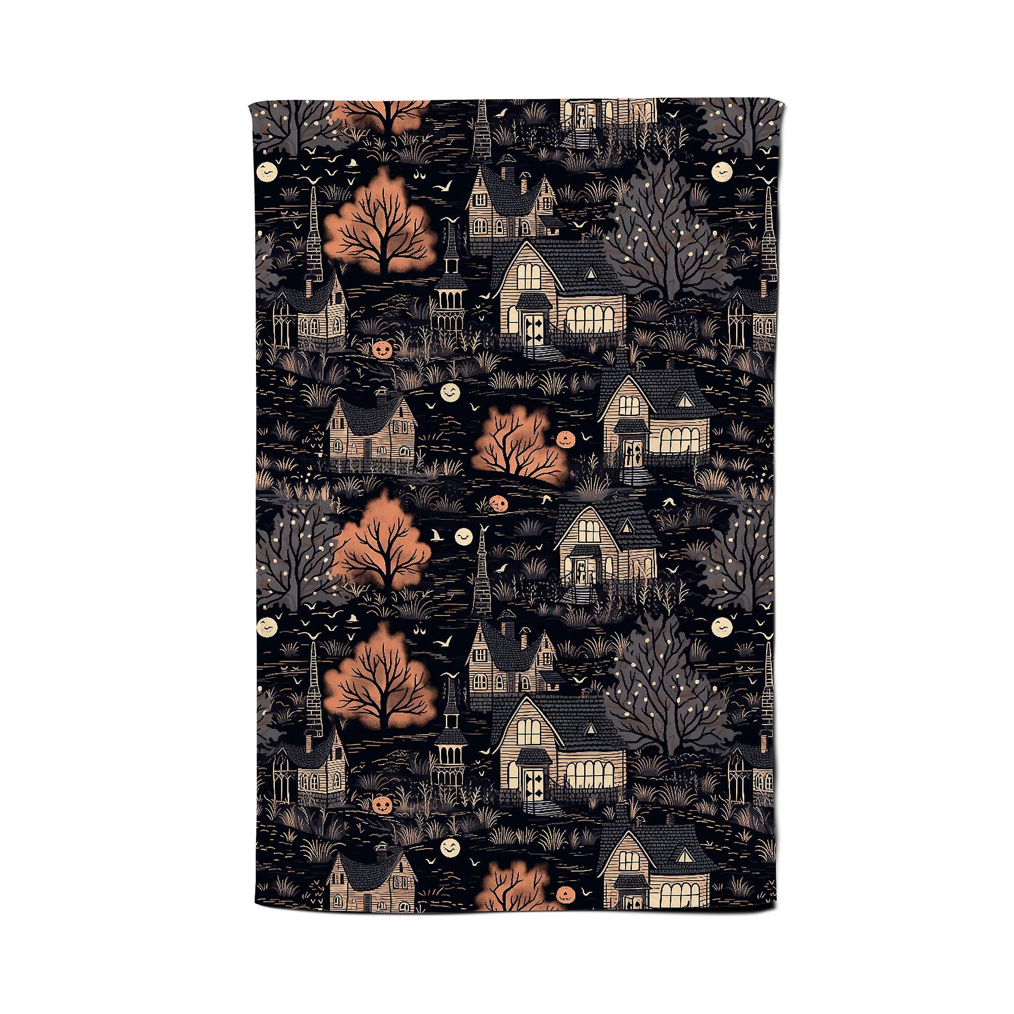 Spooky Haunted Houses Pattern Tea Towel
