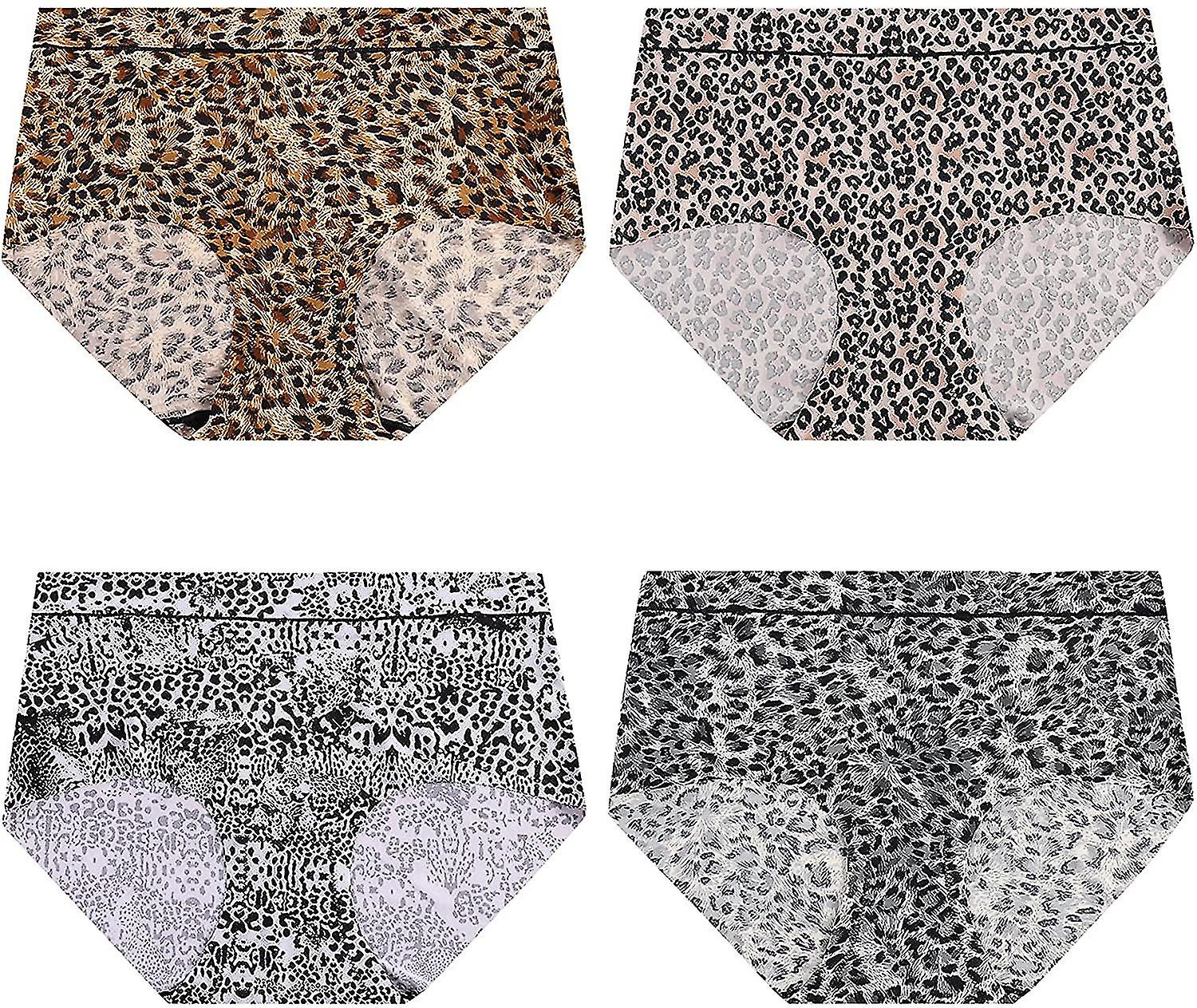 4db Női Varrat nélküli Bugyi Leopard Ice Silk Hipster Fehérnemű rövidnadrág