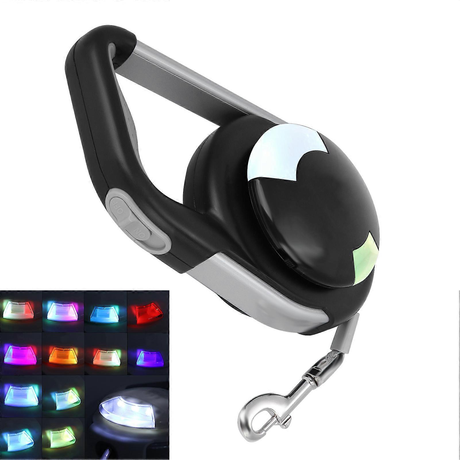 5m Automatic Retractable Dog Leash with Night Light Obsidian Black