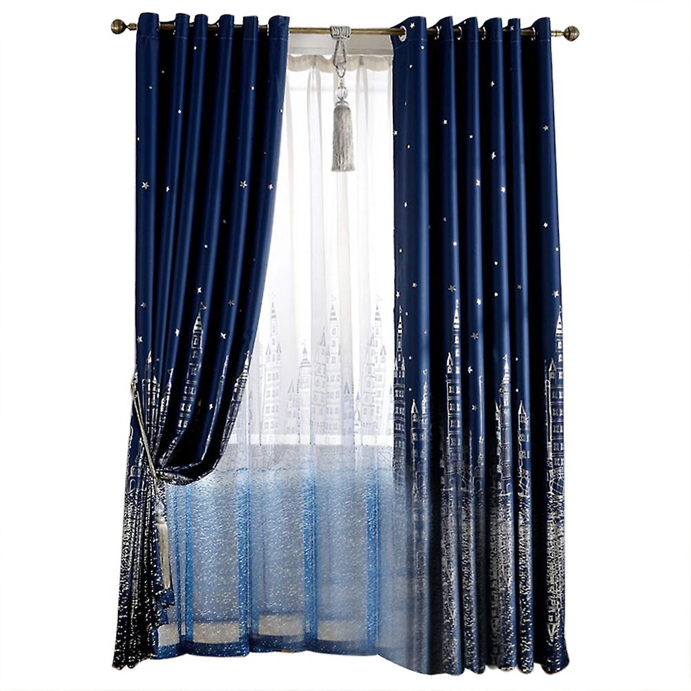 100*250cm Modern Beautiful Pattern Polyester Bedroom Living Room Lightproof Curtain (Dark Blue)