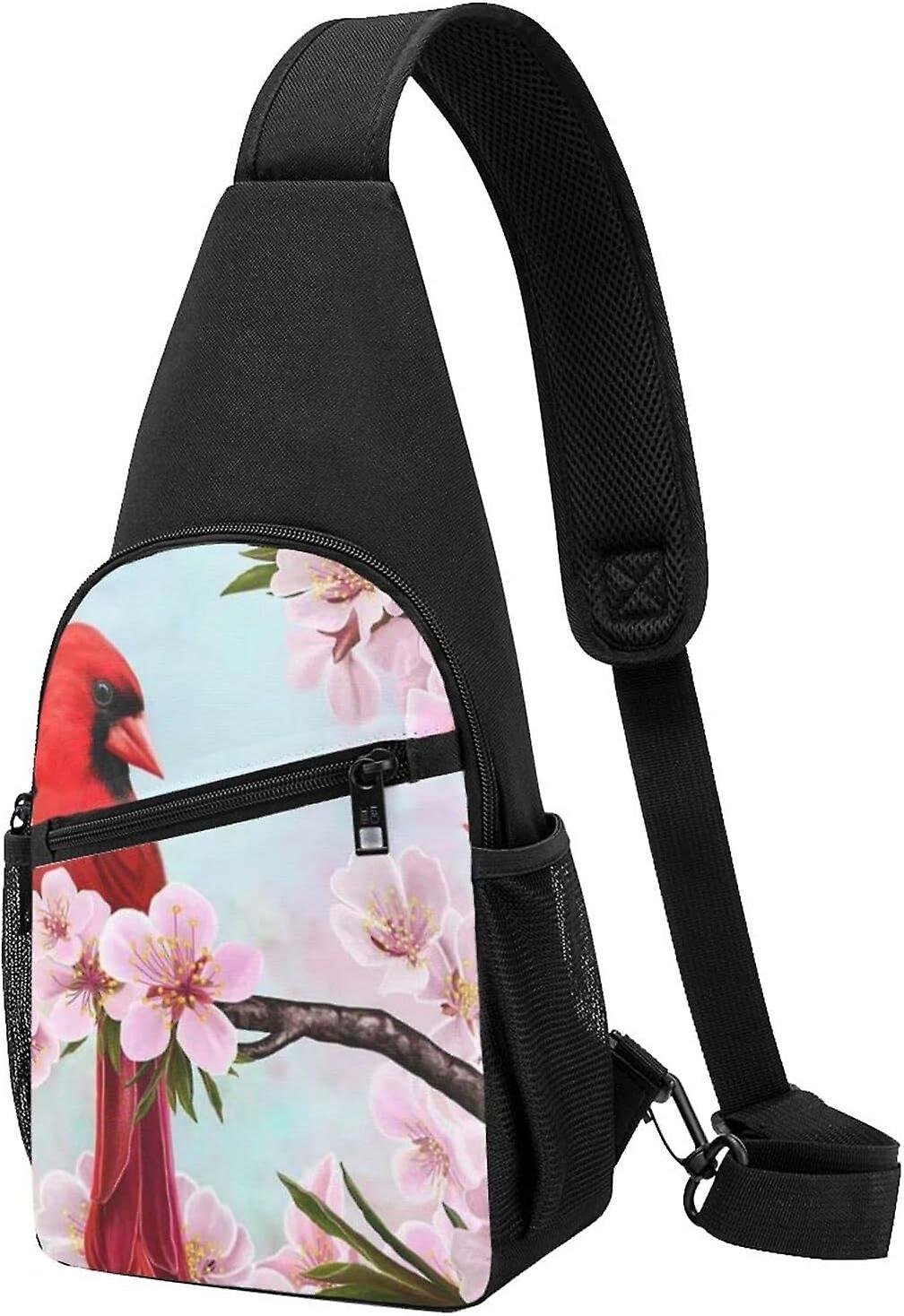 AL1803 Red Birds Branch Blossom Sling Bag Crossbody Backpack Chest Pack για άνδρες γυναίκες, ρυθμιζόμενοι αριστεροί και δεξιοί ώμοι πεζοπορία casual