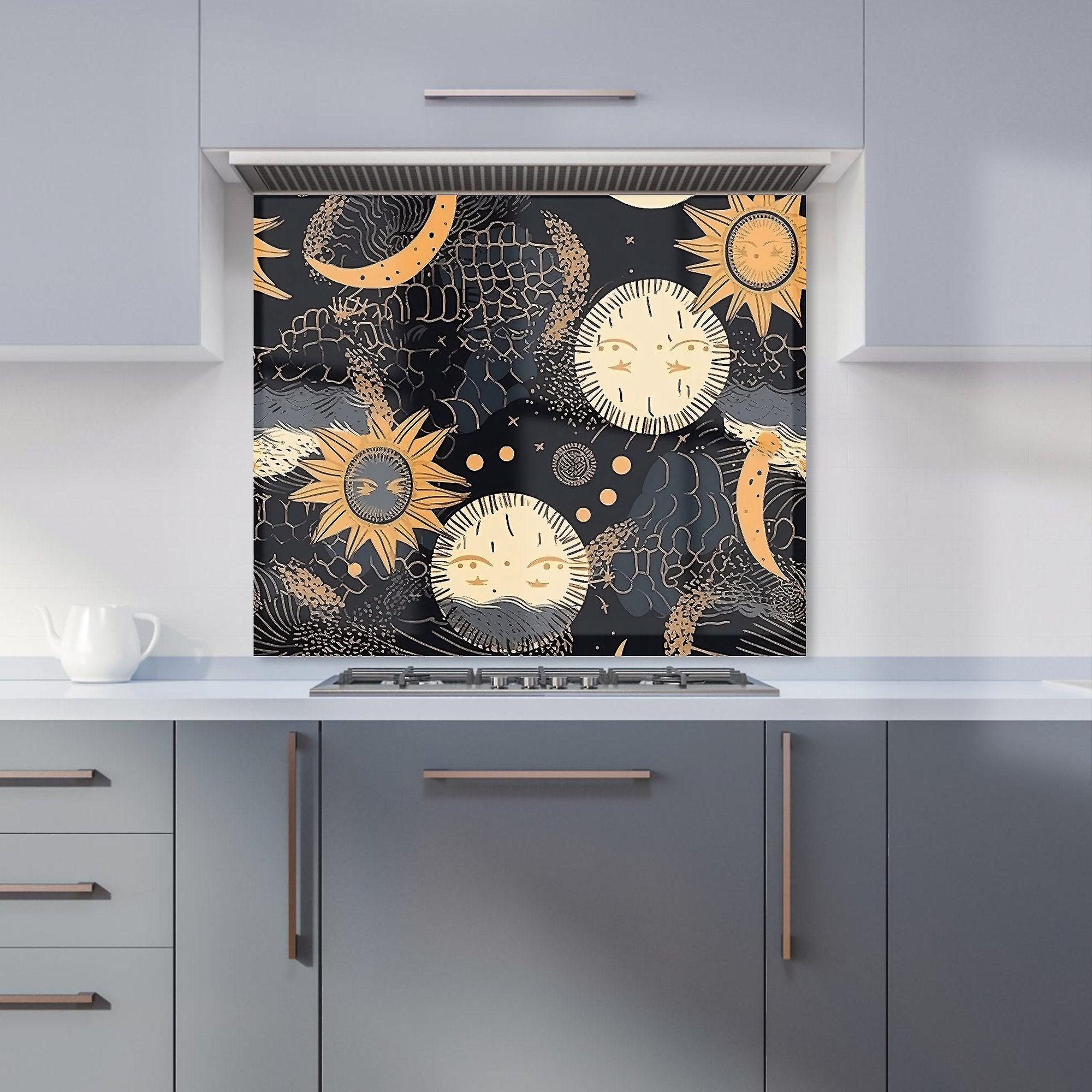 Gold Sun And Moon Kitchen Splashback