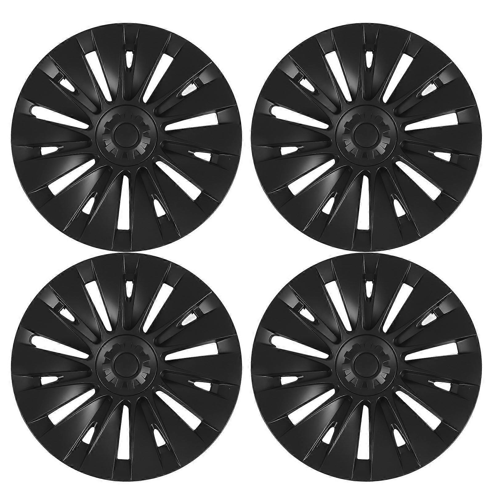 4pcs 19in Wheel Hubcap Matte Black Reduce Wind Resistance Replacement For Tesla Model Y 2020 To 2023