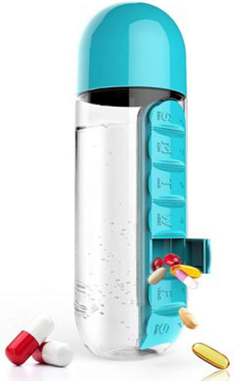 Portable 2-in-1 Pill Box/Bottle - 600ml (Blue)