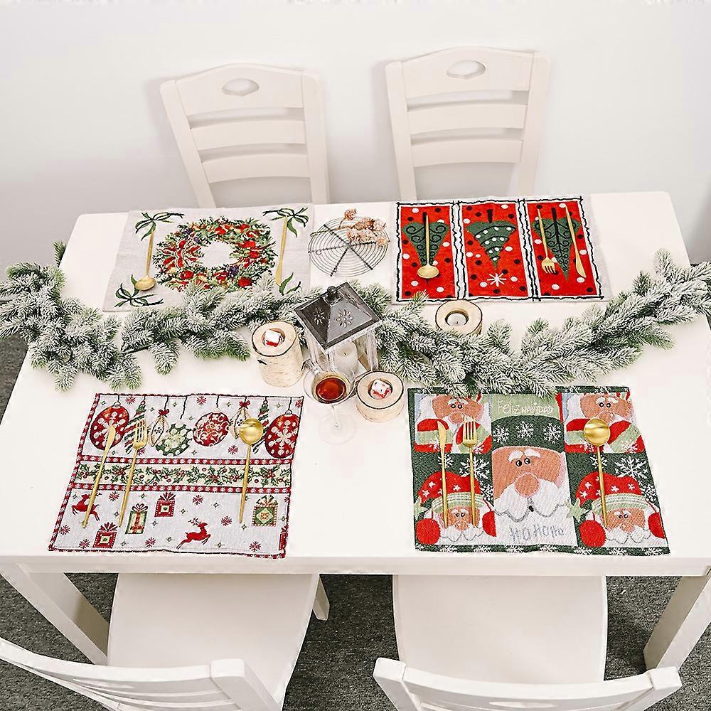 4 pcs Christmas Gnome Tree Placemats Set of 4 Table Mat Winter Snowflake