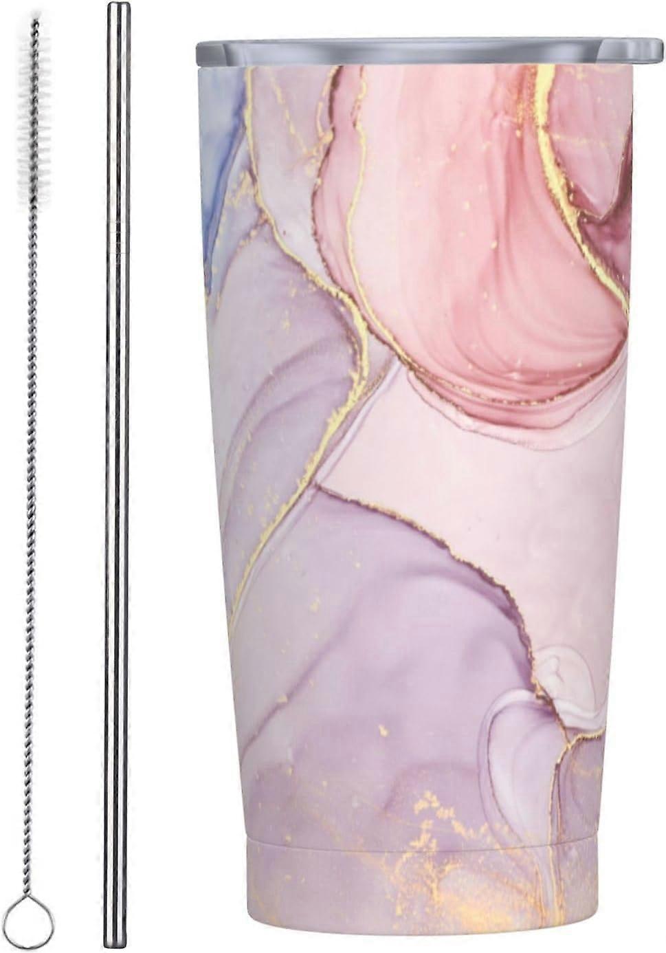 Pink Marble Waves Tumbler Stainless Steel Insulated Tumblers with Lid Straw Reusable Marbling Stone Coffee Travel Mug Tea Drinking Wine Smoothie Cups