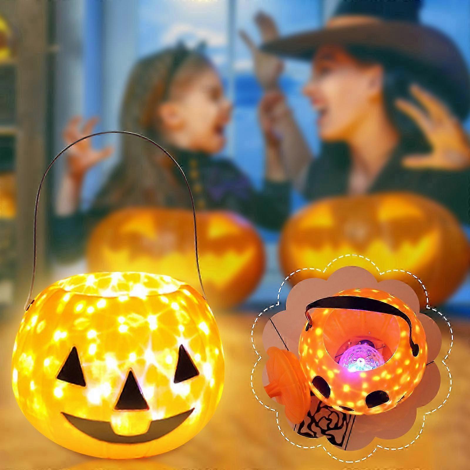Mantianxing 호박 랜턴 할로윈 어린이 호박 양동이 랜턴 휴대용 소품 회전 빛나는 음악 장식 휴일 장식품 FLY6753
