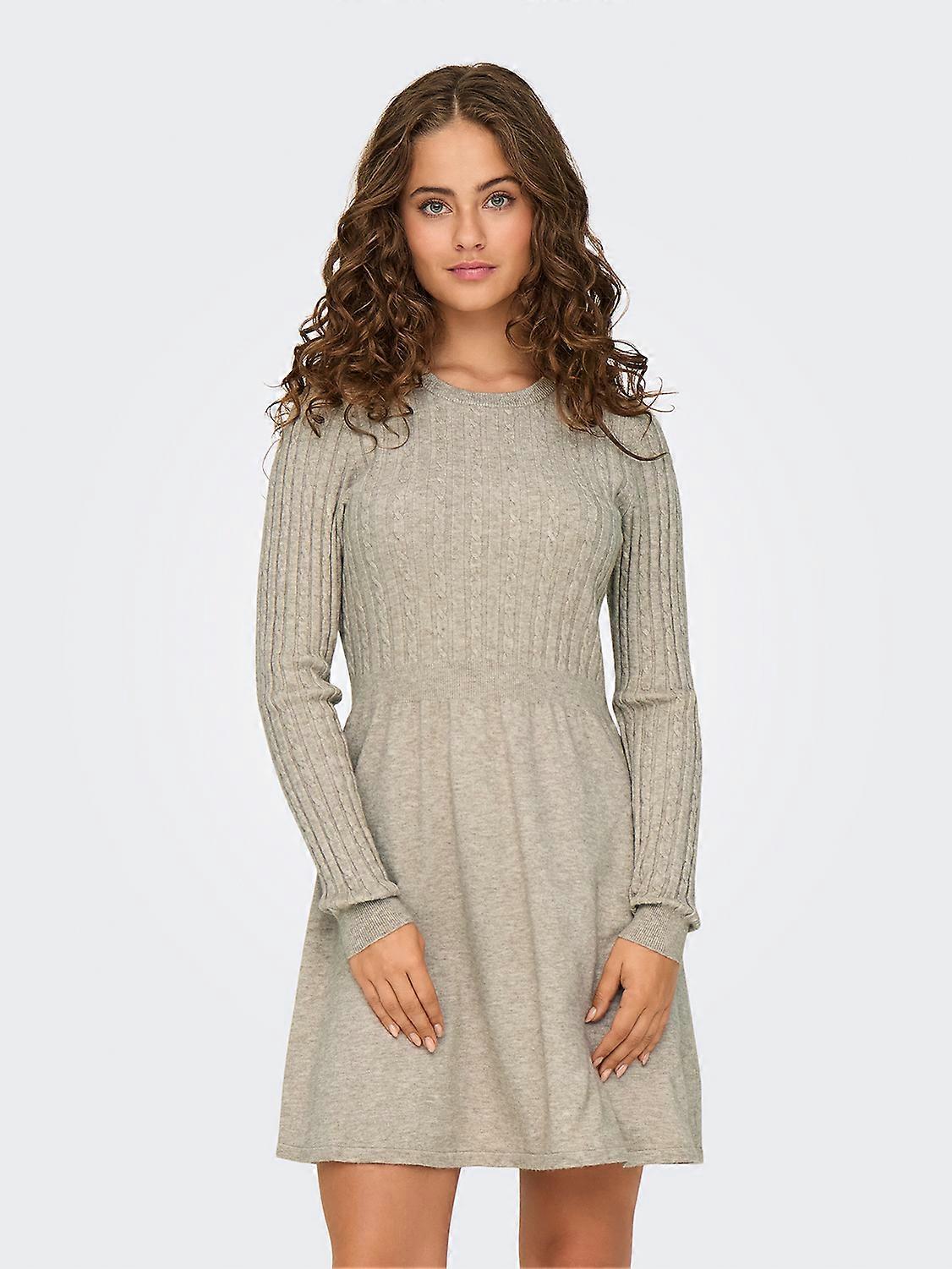 ONLY Damen Strickkleid Rundhals regular fit Langarm Midikleid bequem