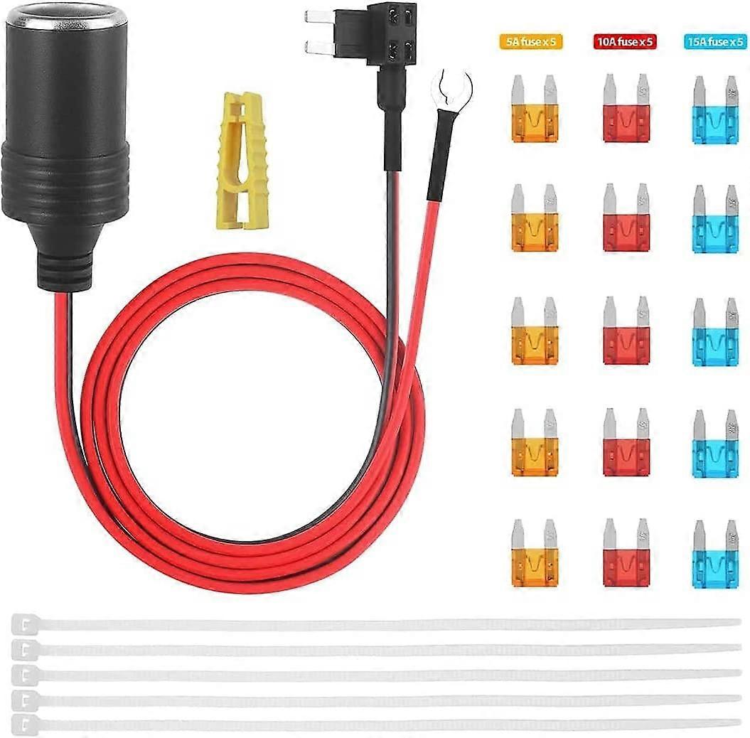 Car Cigarette Lighter Extension socket adapter to Fuse Tap Holder Lead with fuse 5A/10A/15A full kit (S)