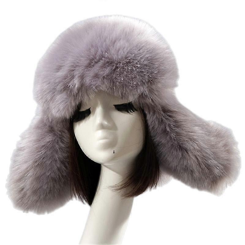 Women's Fur Trapper Hat With Earflap Warm Bomber Hat Winter Hat With Pom Pom