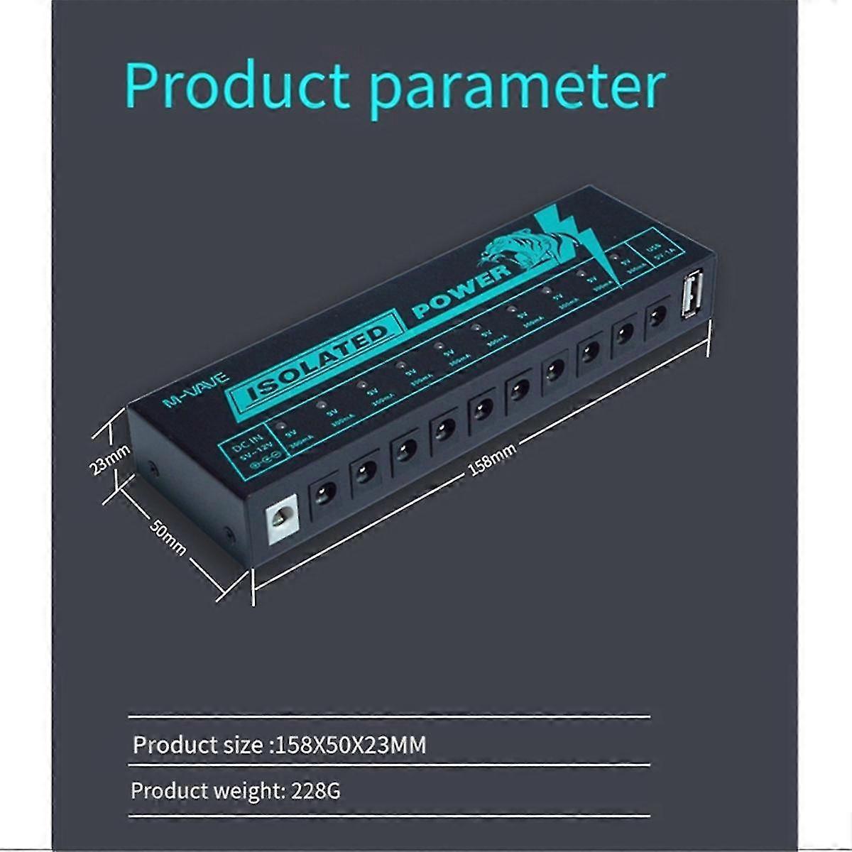 Isolated Power Guitar Effect Pedal 10 Isolated Outputs DC Output 9V Pedal Power Supply for Pedal B