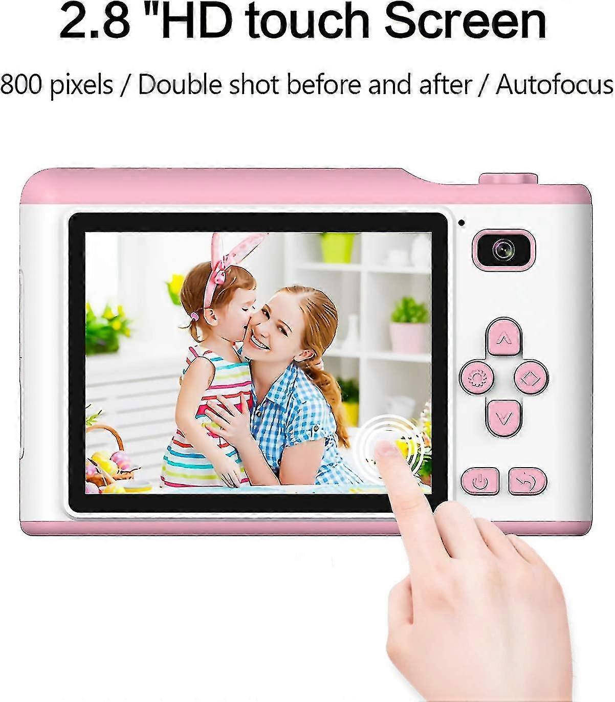 2024 מצלמה דיגיטלית לילדים, 2.8 אינץ 'HD ips HD מסך מגע, מצלמת ילדים עם עדשה כפולה 18mp פיקסל, והקלטת וידאו ניידת 720p (