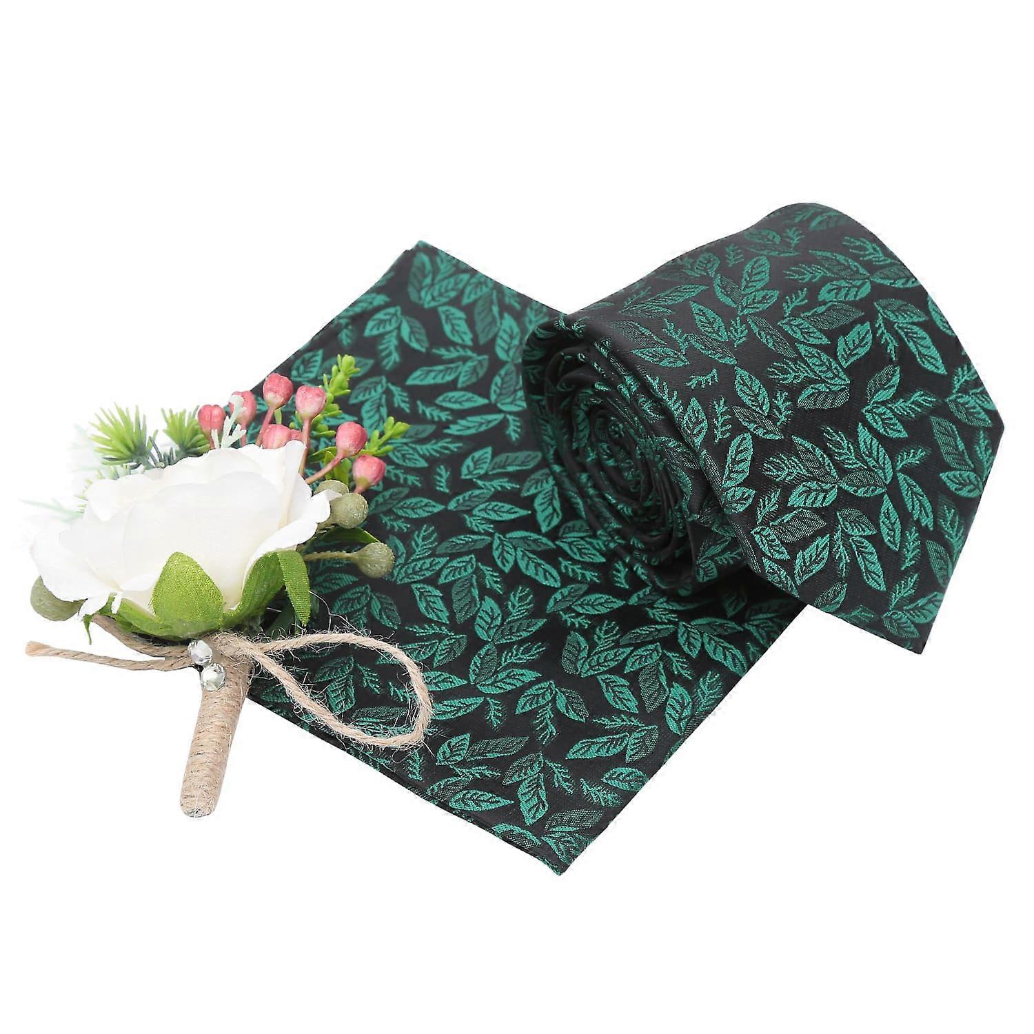 Black And Emerald Green Willow Tie and Pocket Square Set