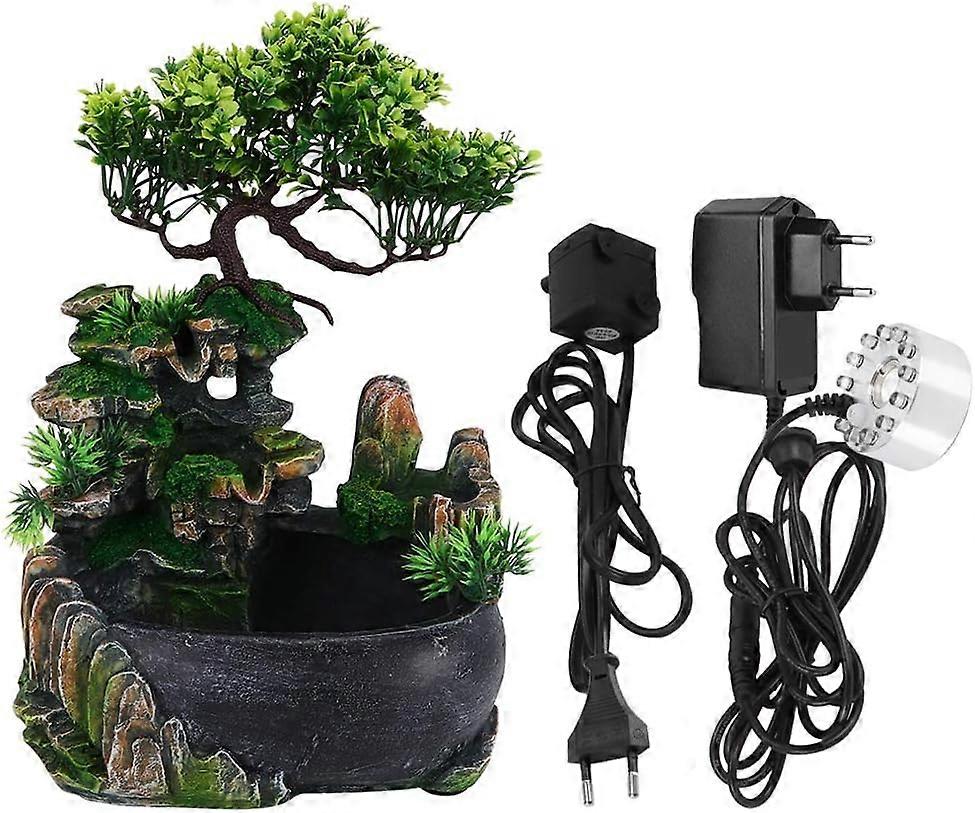 Fontaine d’eau de table intérieure, fonction cascade + lumière LED embrumée