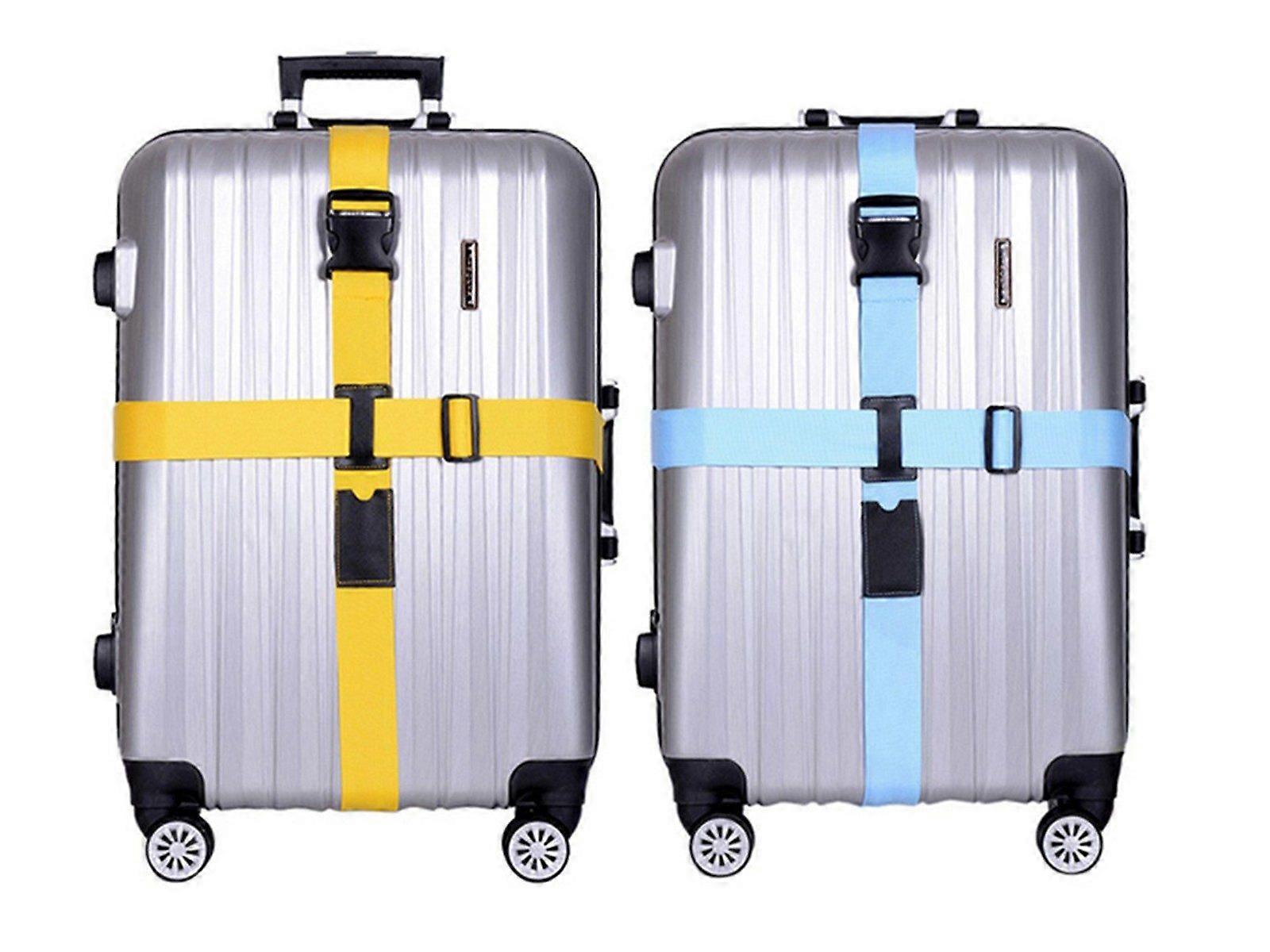 2Pcs Cross Luggage Strap Suitcase Strap Adjustable Suitcase Belt - Blue+Yellow