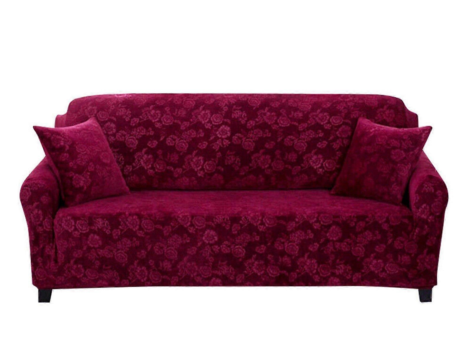 Embossed Sofa Cover Stretch Cover for 2 Seats Wine Red