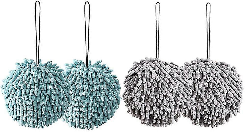 Hand Towels 4 Pcs Chenille Hand Towels With Hanging Loop, Quick Dry Towel For
