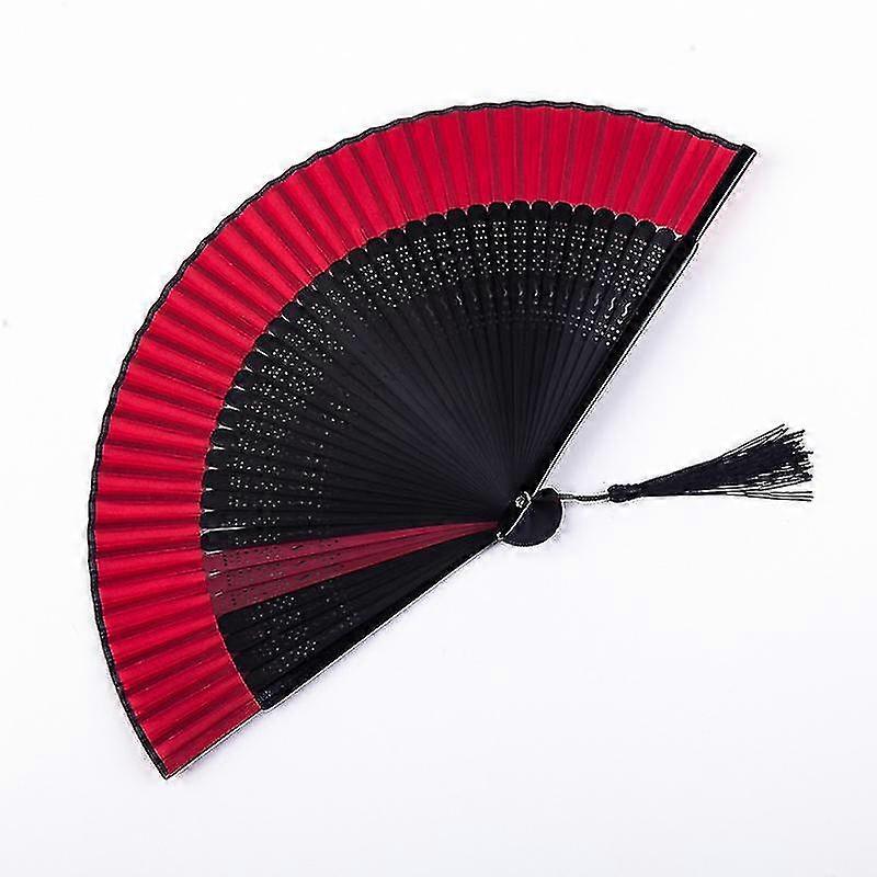 Fan Folding Fan Chinese Style Women's Ancient Style Classical Dance Fan Craft Fan, Hollow Clip Color Red Face Shibaod