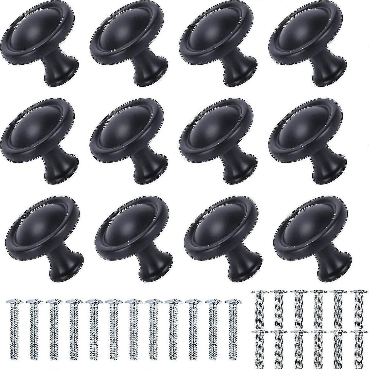 12pcs Black Cabinet Knobs Black Round Kitchen Cabinet Knobs Matt Black Drawer Gift