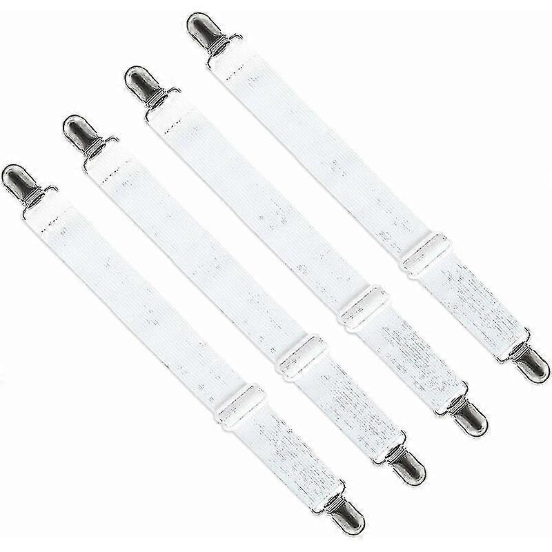 Adjustable Fitted Sheet Stretcher (65cm To 200cm), Adjustable Hold Down Strap Fastener For Bed Sheet, Sofa, Ironing Cover (white, Pack Of 4) (shikai)