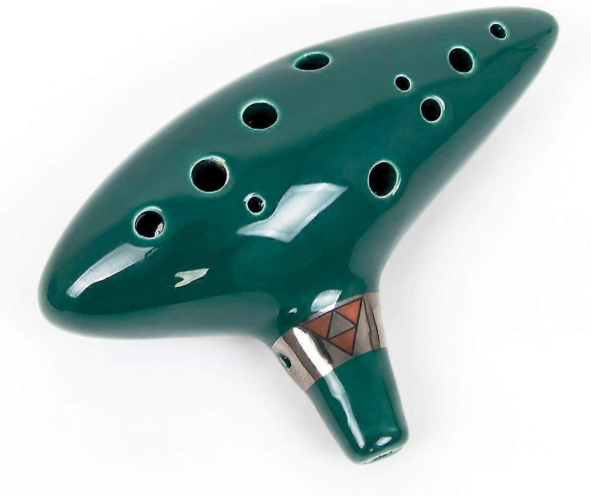 12 Tone Alto C Ocarina With Songbook Stand, Bottle Green Neck Strap (green)
