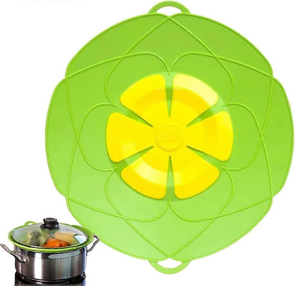 Silicone Lid for Pot, Microwave or Frying Pan, Anti-Overflow Lid, Anti-Splash and Anti-Splash, Steaming, Green, 28 cm