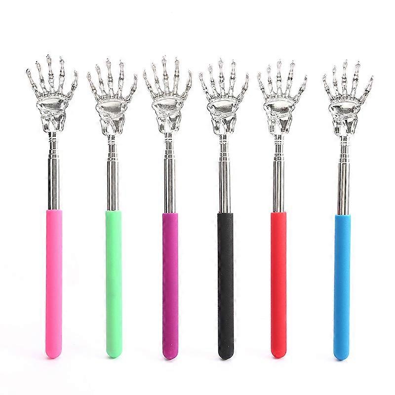 6 Pieces Skull Palm Telescopic Back Scratcher Hand Massager backslap with Rubber Handles(Random Color)