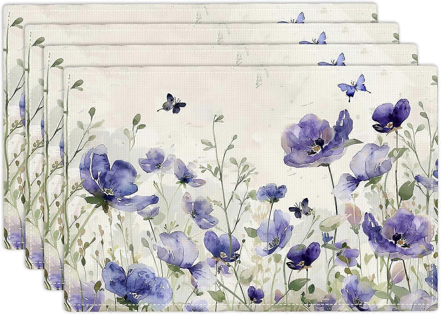 農家の花、プレースマット、蝶、ラベンダー、花、植物、花、葉、プレースマット、素朴な花、防水、洗えるテーブル、ダイニングキット用、プレースマット