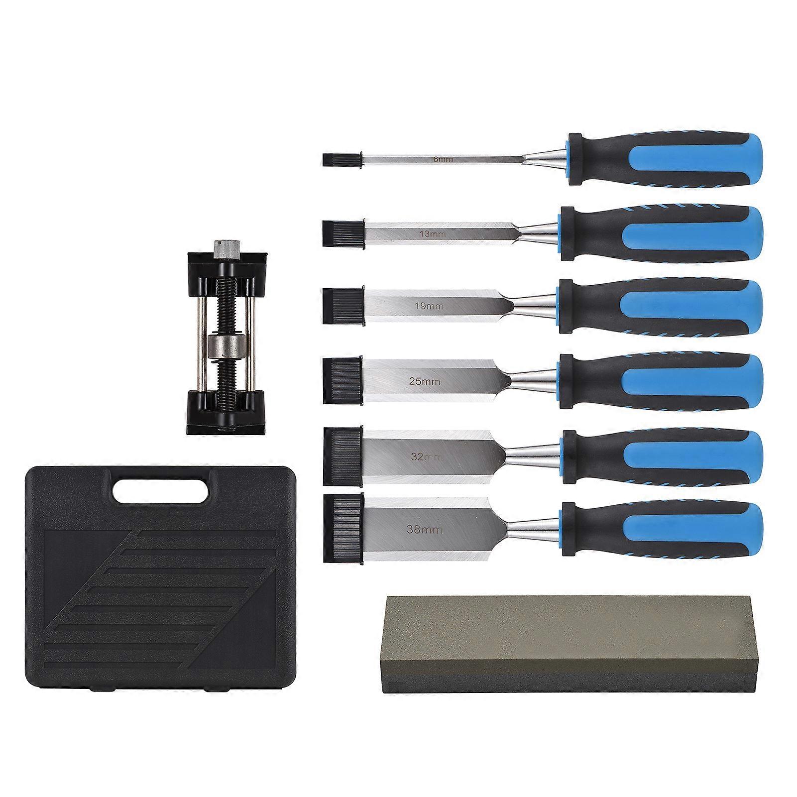 9 PCS Wood Chisel Set with Case Honing Guide Whetstone Non-slip Wood Carving Flat Chisels Carpenter Craftsman Woodworking Tool