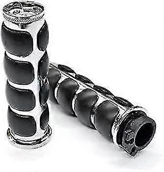 Motorcycle Chrome Rubber Handle Grips (silver)2pcs