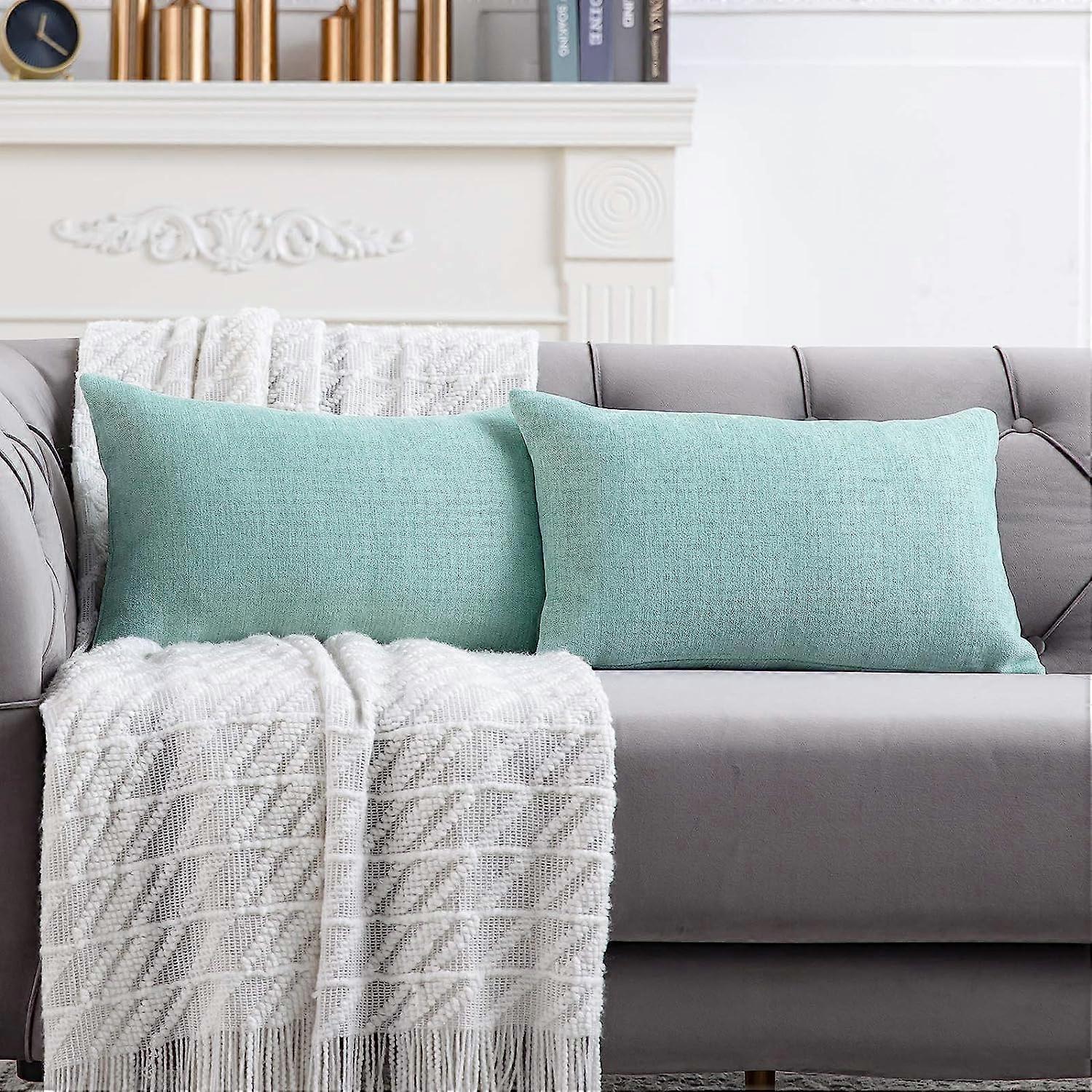 Mint Green Lumbar Pillow Covers 12x20 Inch Set of Solid Rustic