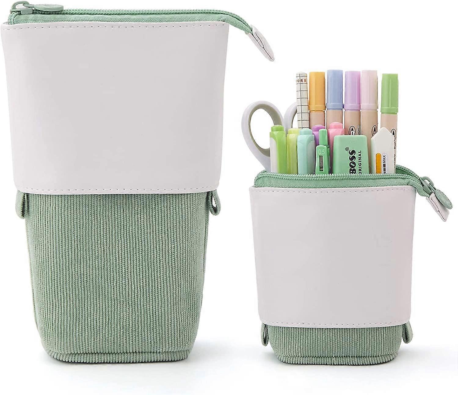 Telescopic Pencil Case, 2-in-1 Retractable Pencil Case, School Pencil Case, Pop-up Standing Stationery Case Pencil Bag with Zipper Closure for Cosmeti