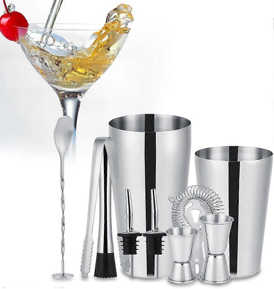 Cocktail Shaker Kit, 10Pcs Stainless Steel Cocktail Shaker Set Ice Tong Mixing Spoon Pourers