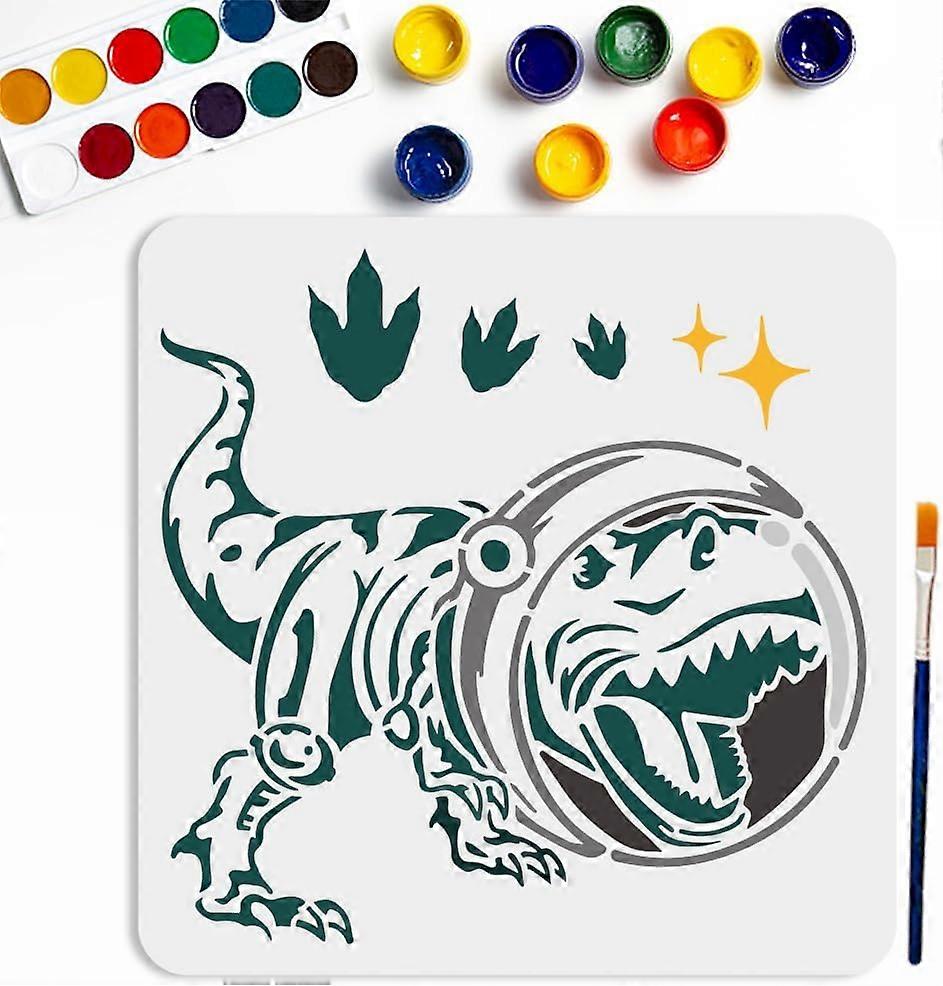 Dinosaur Space Stencil 11.811.8inch Large Space Theme Animal Stencils with Paint Brush Astronauts Dinosaur Footprint Star Template for Canvas Wall Woo