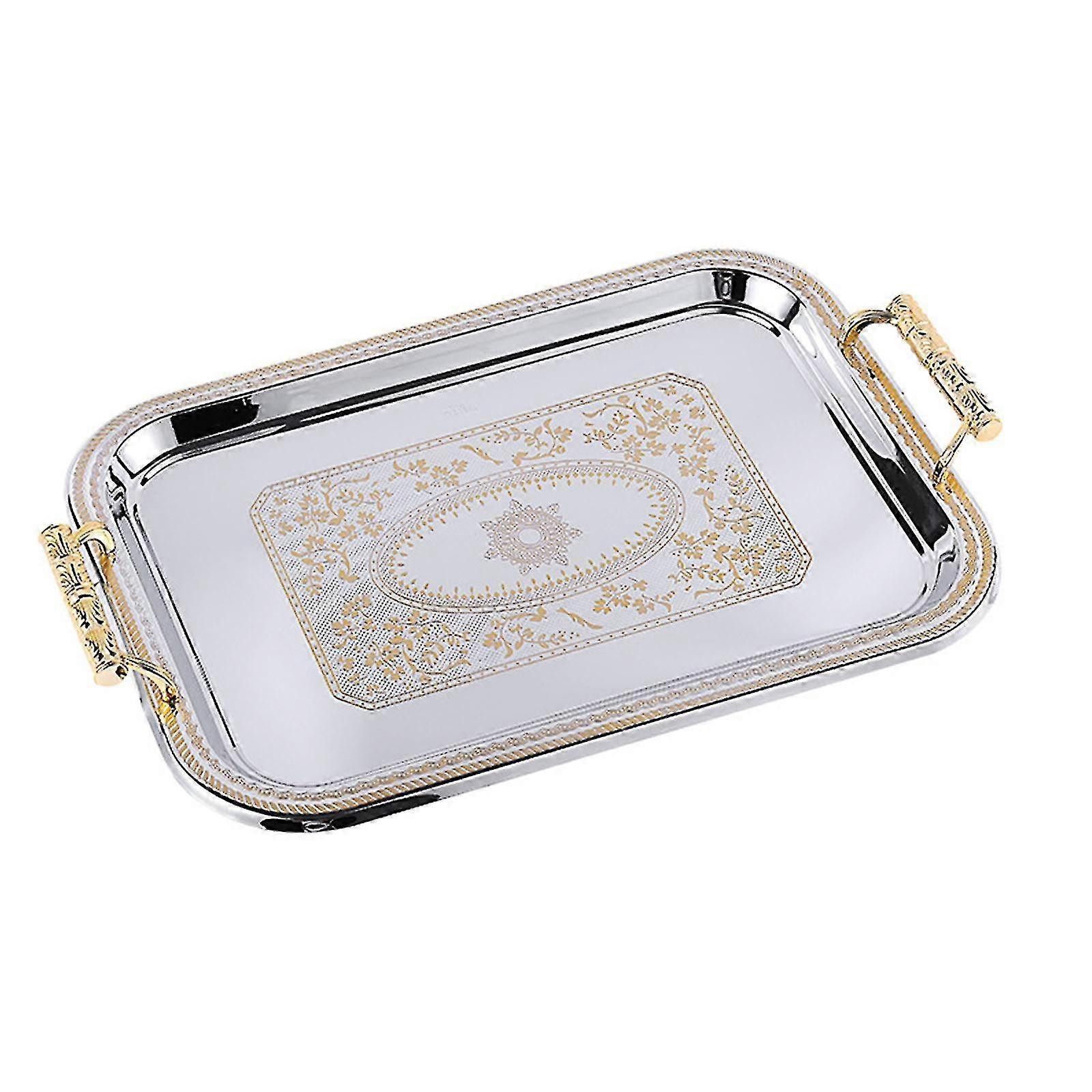 Nordic Stainless Steel Serving Tray With Handles Elegant Rectangular Coffee Bar Food Holder Dessert Display Plate Decor