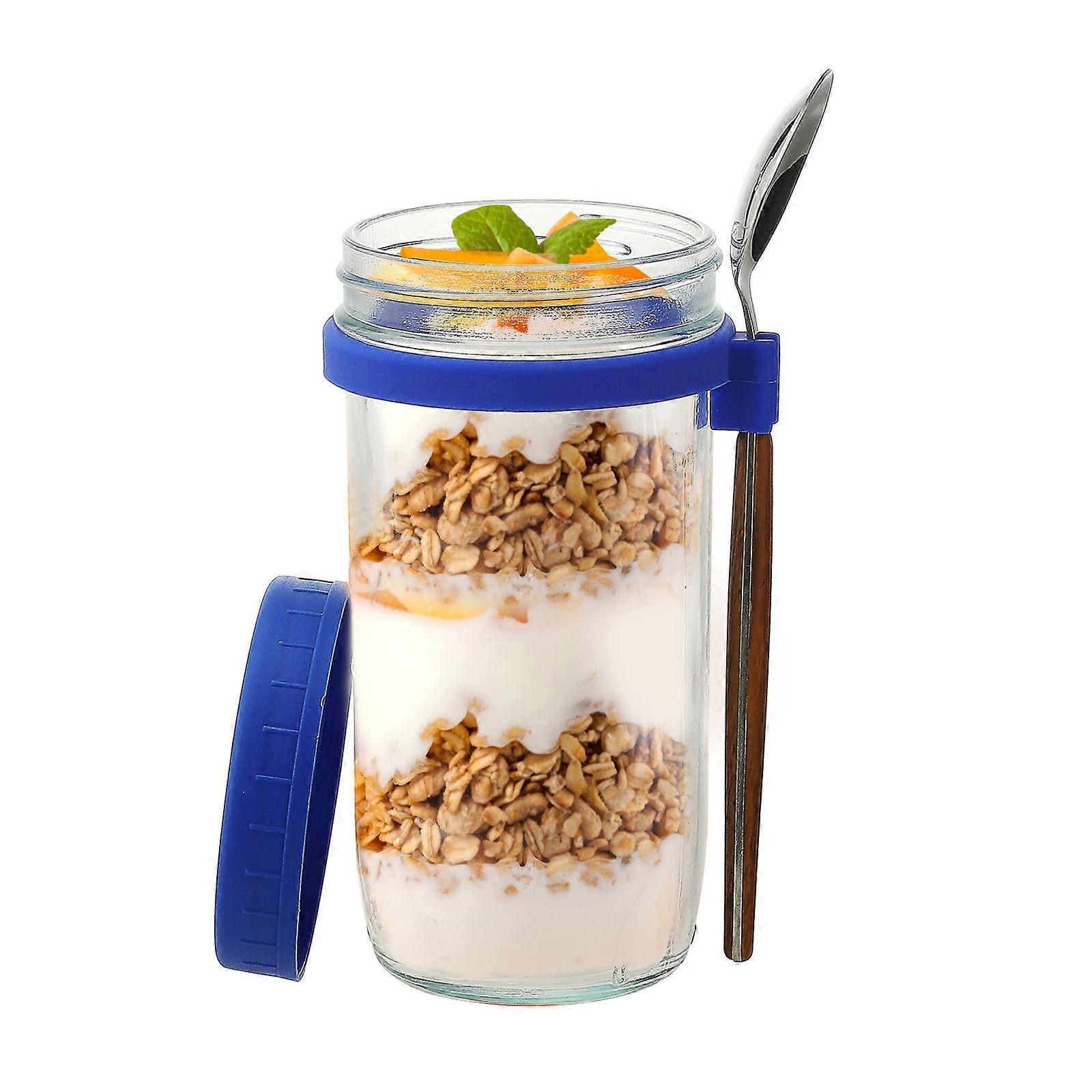 Large Capacity Airtight Oatmeal Container Mason Jars Overnight Oats Jars With Lid And Spoon For Cereal On The Go Container