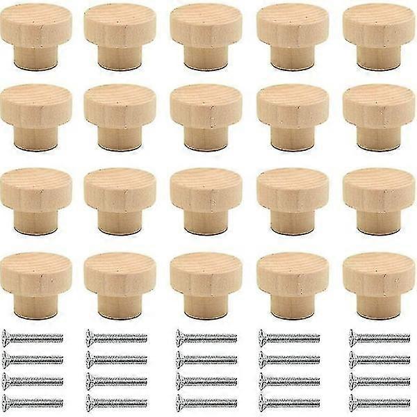 20pcs Wooden Cabinet Knobs Round Natural Wood Knobs