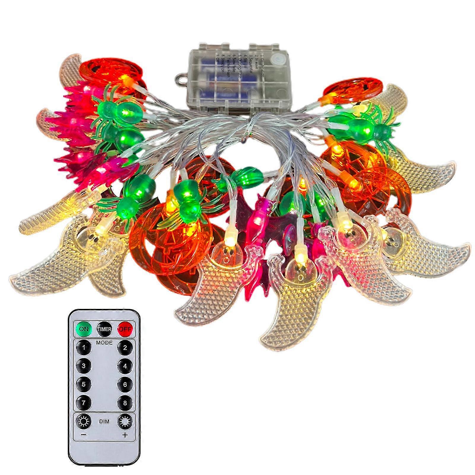 Halloween String Light with Remote Control Waterproof 8 Lighting Modes Battery Operated Bat Spider Pumpkin String Light