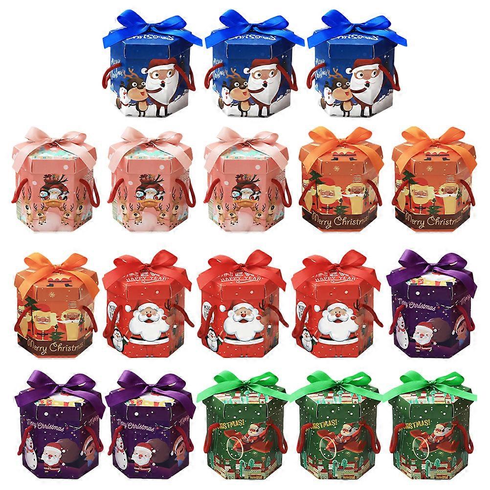 18pcs Christmas Gift Box Hexagon Paper Box Candy Box Gift Container Random Style