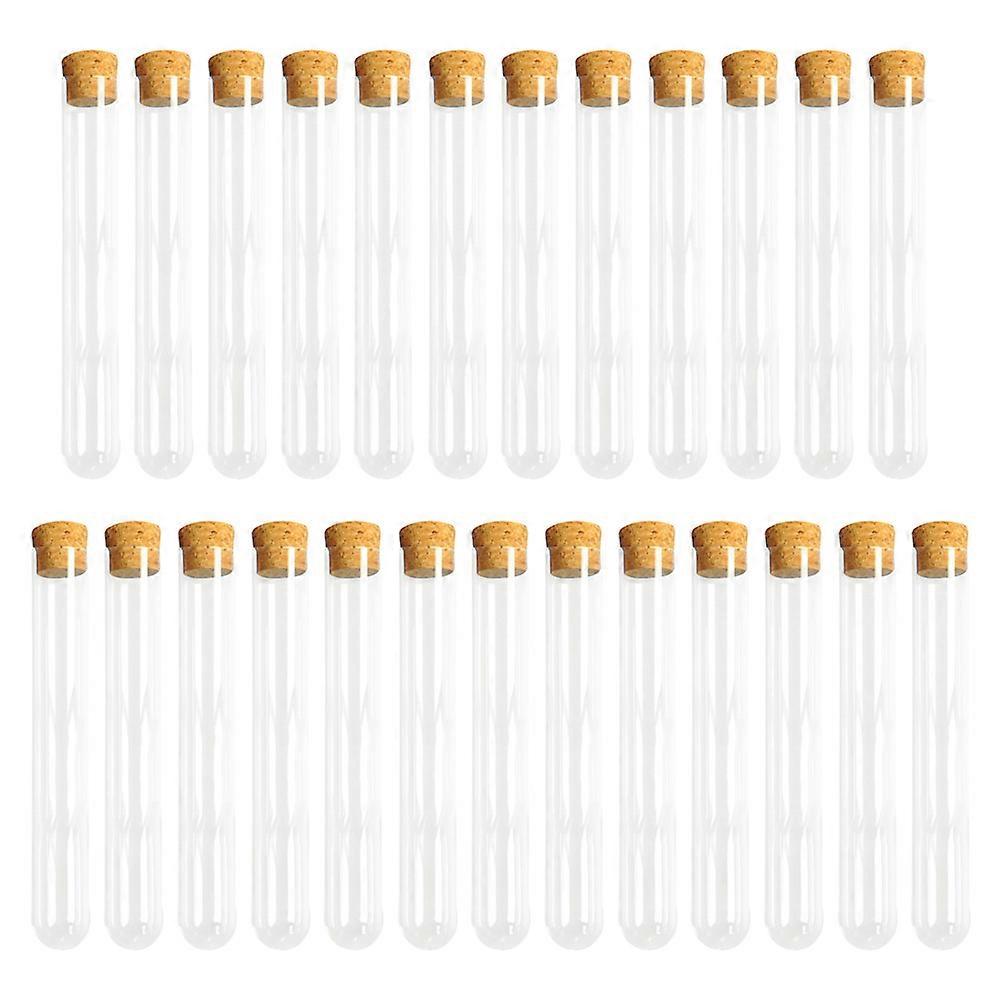 25PCS Clear Plastic Test Tubes with Cork Stoppers for Scientific Experiments, Party, Storage