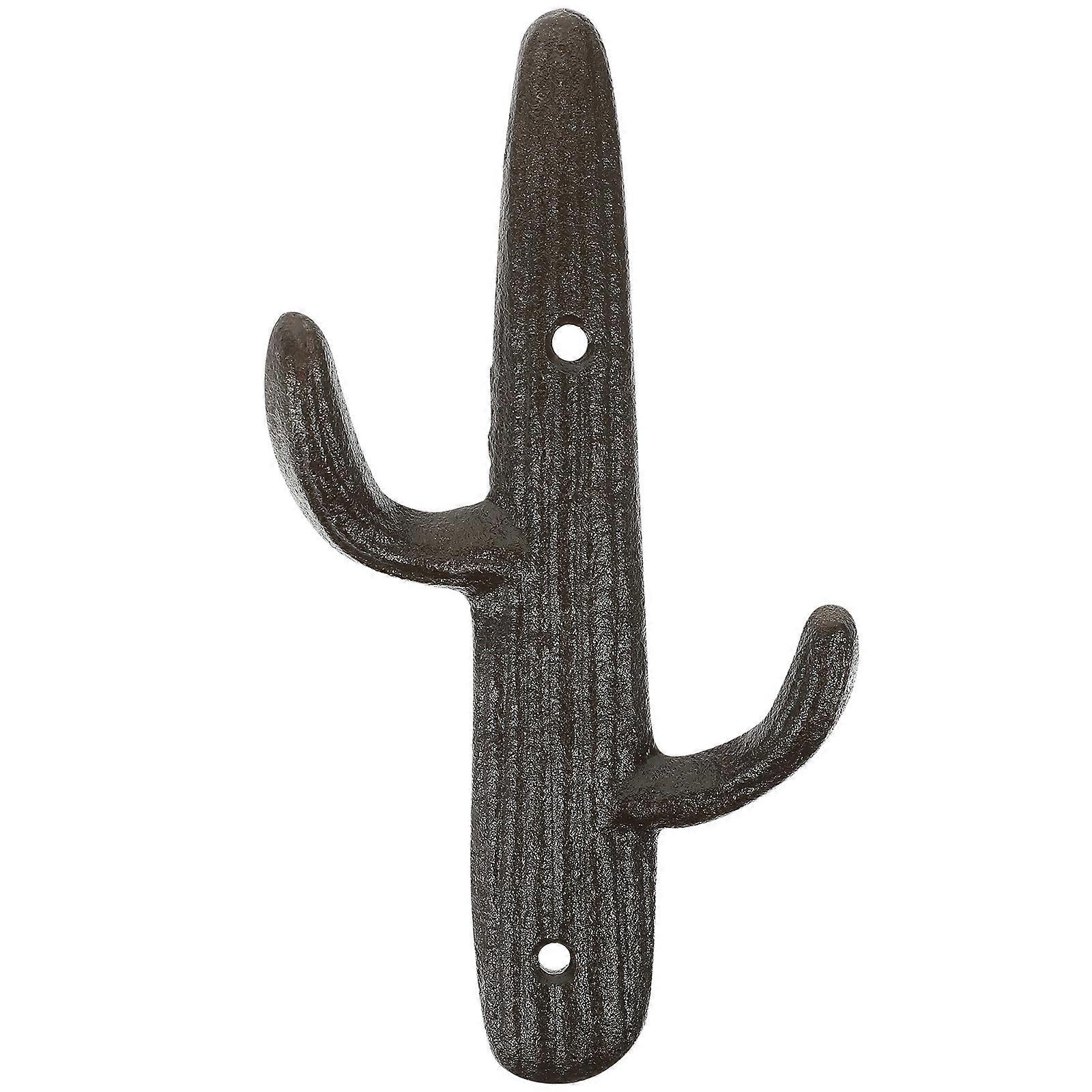 Rustic Style Wall Hanger Cast Iron Design Cactus Shaped Double-Hooks Hanger