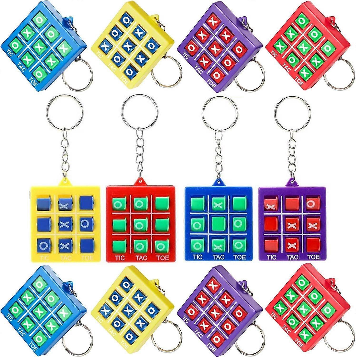4PCS Tic Tac Toe Keychain, Durable Plastic Keyholders for Mini Backpack Clip Keyring for Birthday Party, Random Color