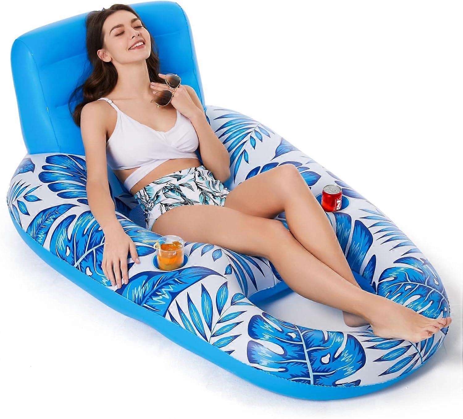 Inflatable Pool Float For Adult, Pool Floaties Lounger Floats Raft Floating Chair Water Floaty For Swimming Pool, with 2 Cup Holders