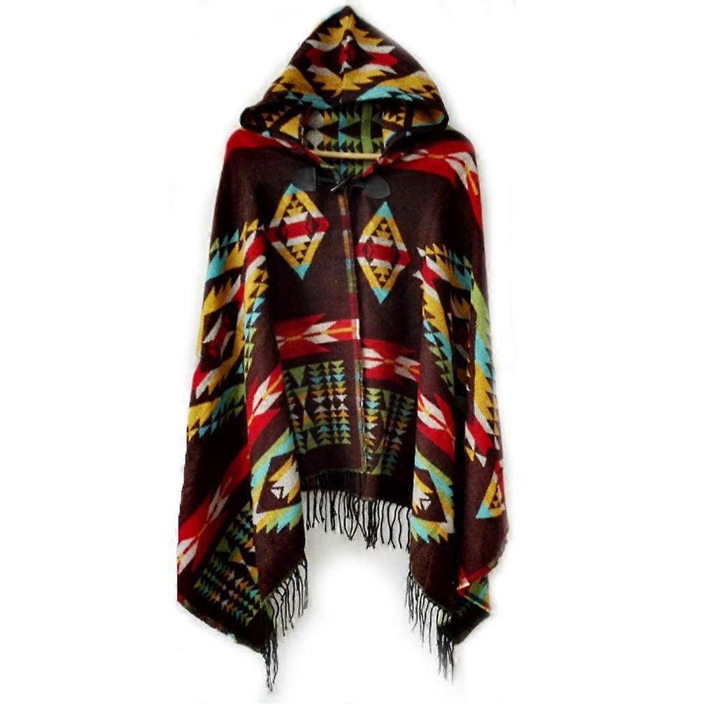 Warm Turtleneck Pullover Shawl Plaid Poncho with Tassel for Lady
