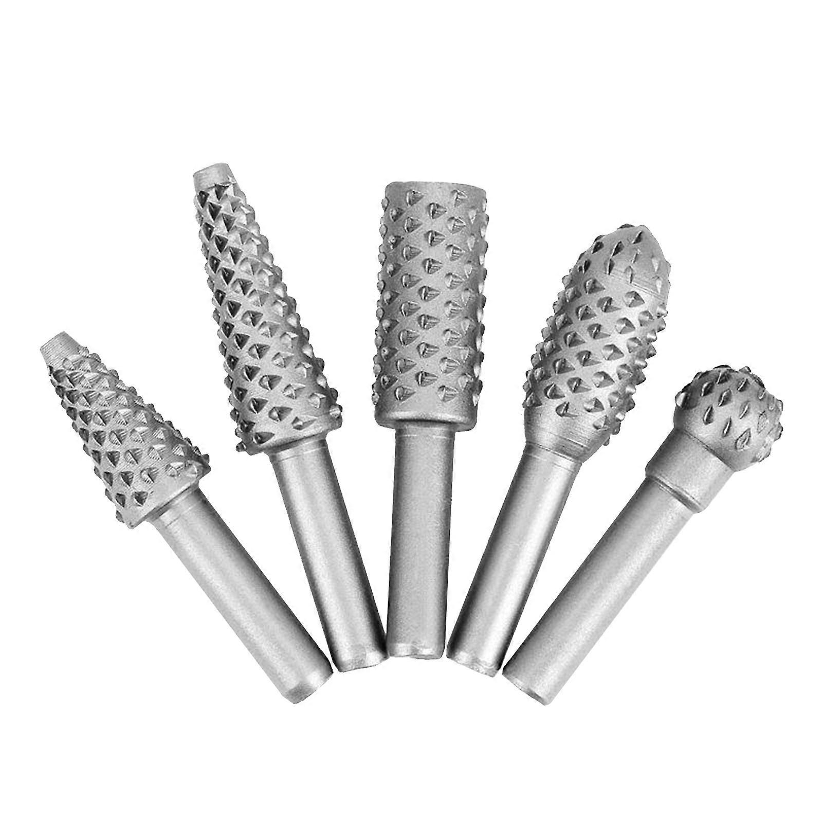 PCS Roterende Burr Rasp Tre Plast Carving File Trebearbeiding Drill Bit 1/4-tommers rund Shank Meisel preget Avgrading Polering Slipehode for Carpen