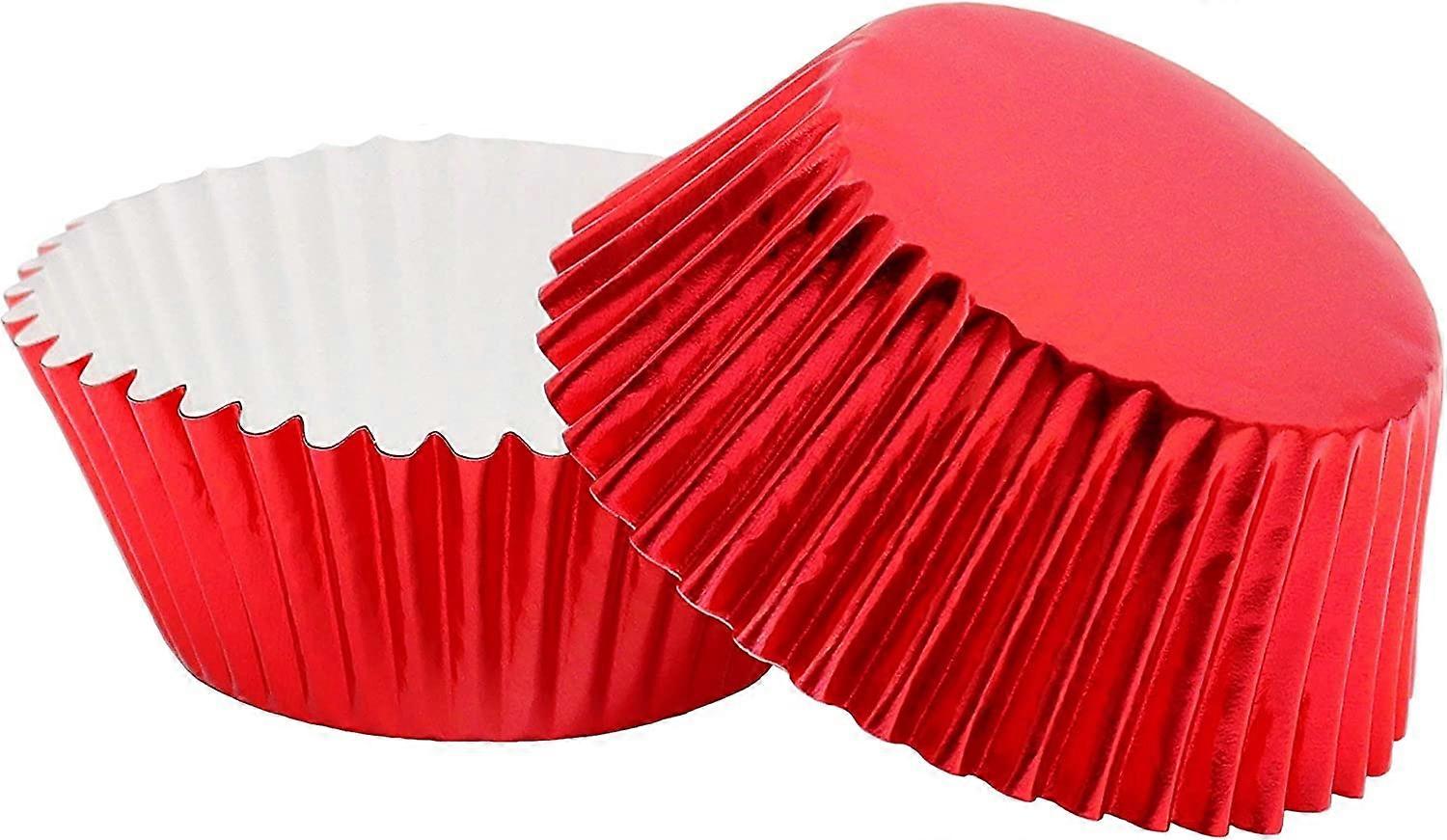 200 Pcs Standard Sized Foil Cupcake Liners Baking Cups (Red)