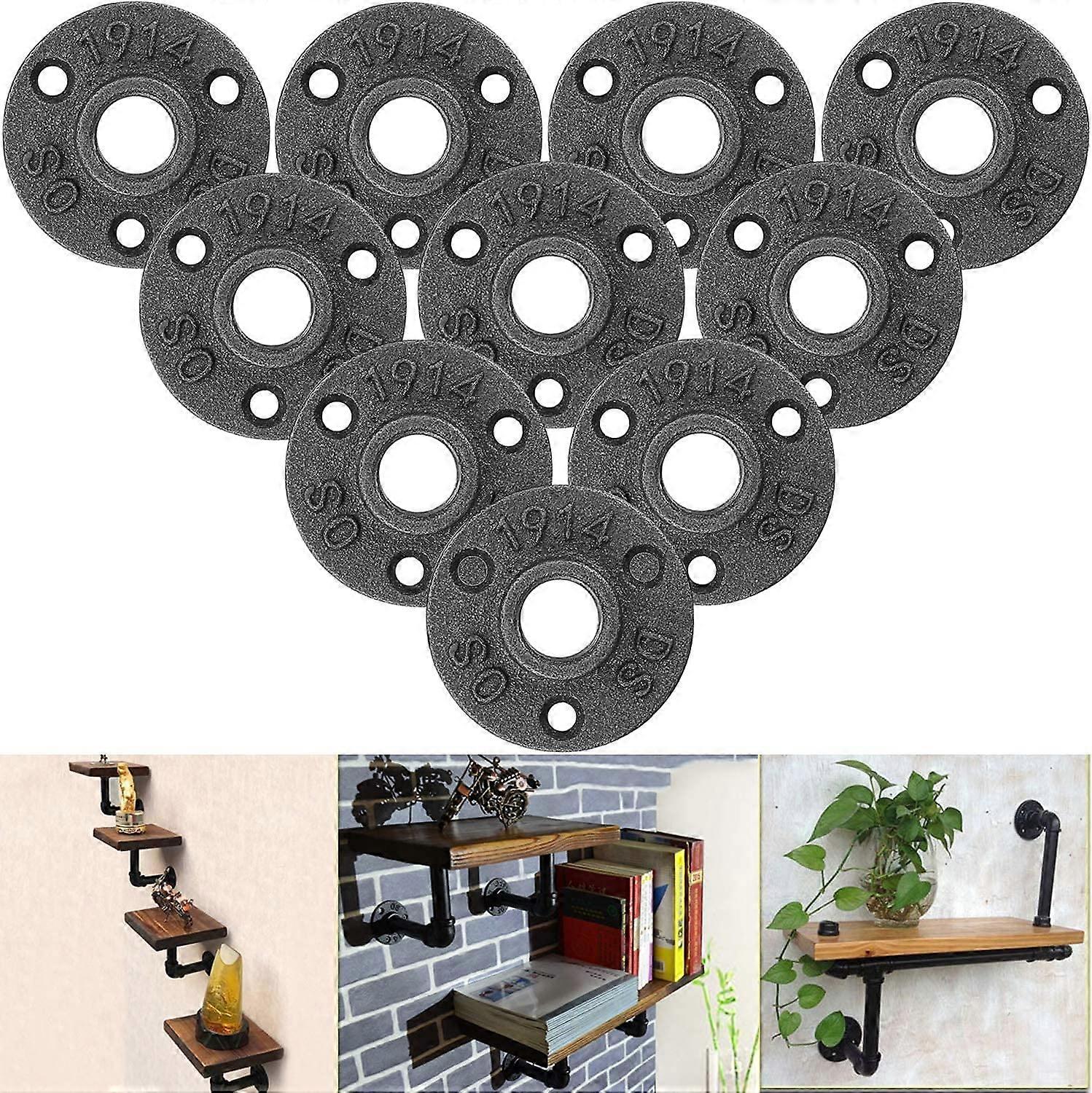 10Pcs 1/2" Floor Flange,3 Hole Threaded Fitting Flange Pipe,Black-BSP