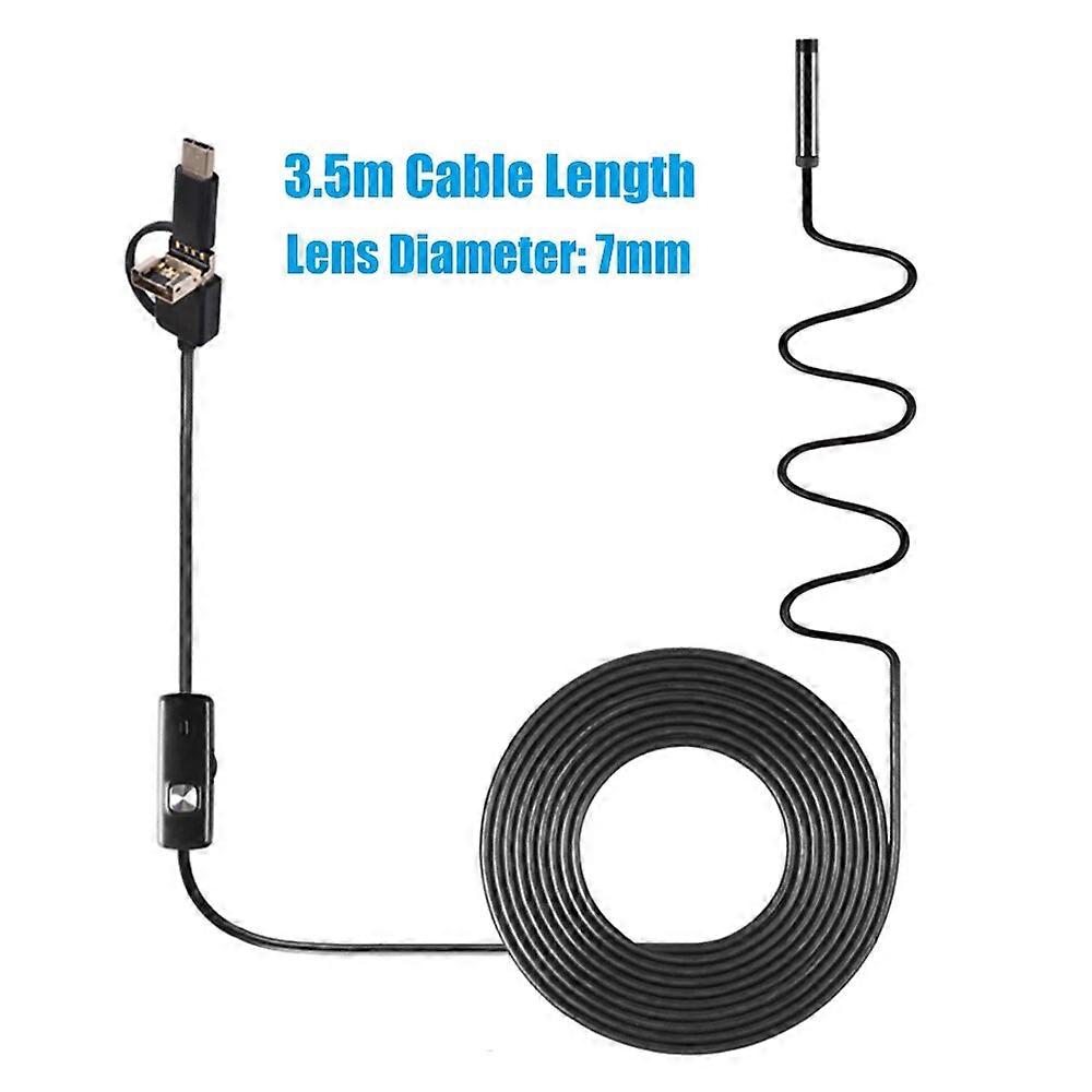 3-in-1 Industrial Endoscope Borescope Camera Built-in 6 LEDs IP67 Waterproof USB Type-C Endoscope for Android Smartphones/PC