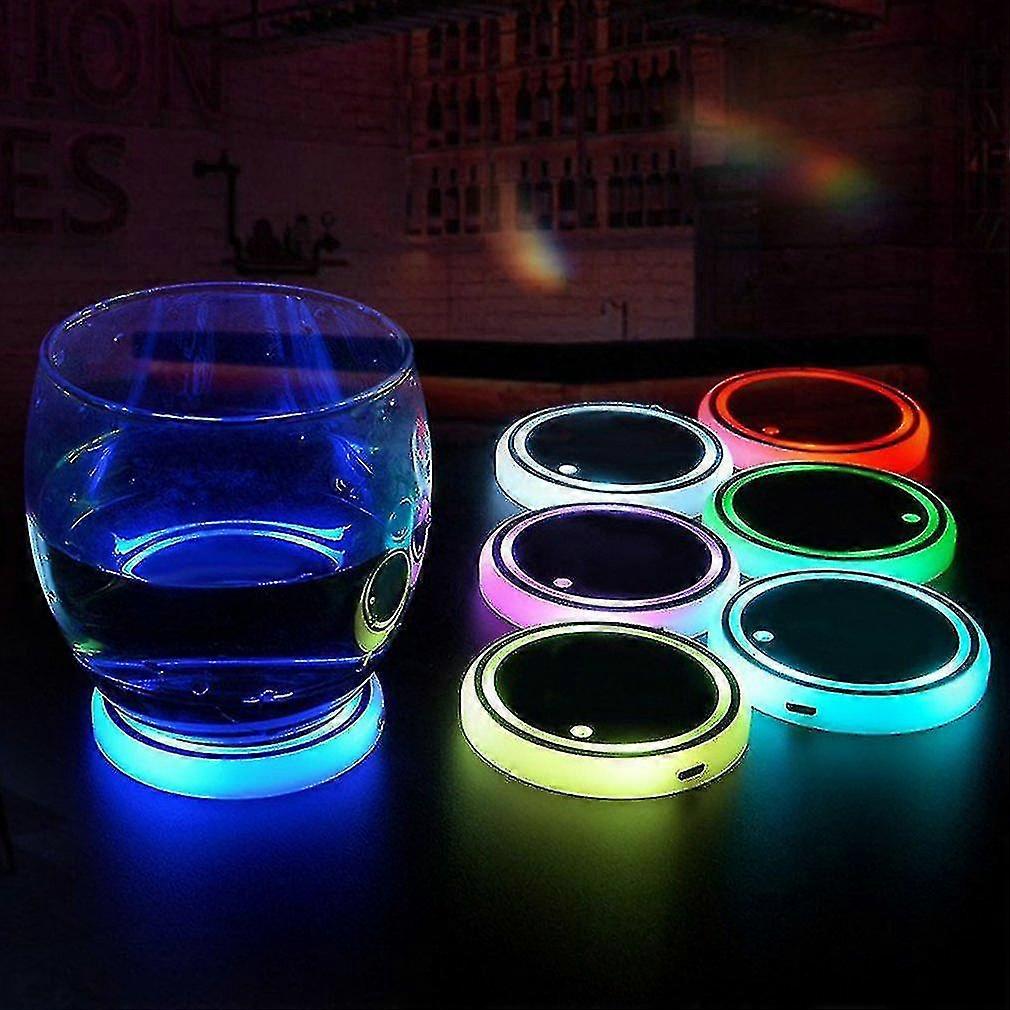 Car Led Coaster 7 Color Luminous Rgb Light Mat With Light Sensor Vibration Sensor Practical Energy Saving Usb Charging Cup Pad